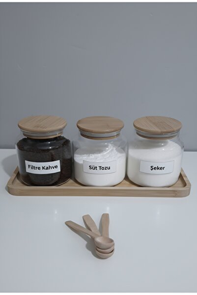 ÖZ HOME 3-Piece Vacuum Glass Coffee Organizing/Storage Jar with Stand and Bam...