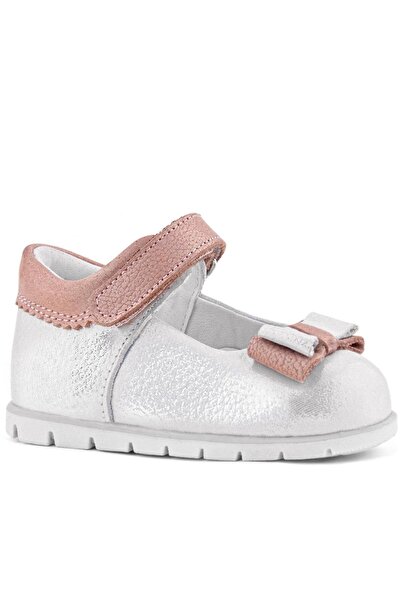 Rakerplus Genuine Leather Silver Powder Baby Girl Ballerina Shoes