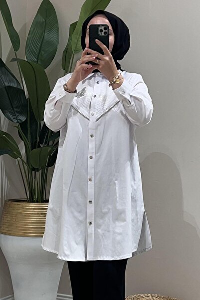 FUAT GÜRSEN Fuat Gürşen Cotton Shirt with Stone Butterfly Detail