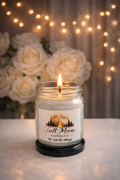 Full Moon Candles El Yapımı Soya Mum Kokulu-Cam Kavanoz-Dekoratif Mum