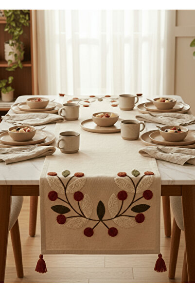 Destiva Home Buldan Handwork Floral Pattern Embroidered Tasseled Cotton Runne...