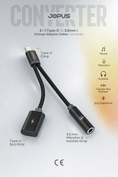 Jopus iPhone Samsung Redmi Uyumlu Tak Çalıştır Type-C Şarj ve Kulaklık Çoklayıcı