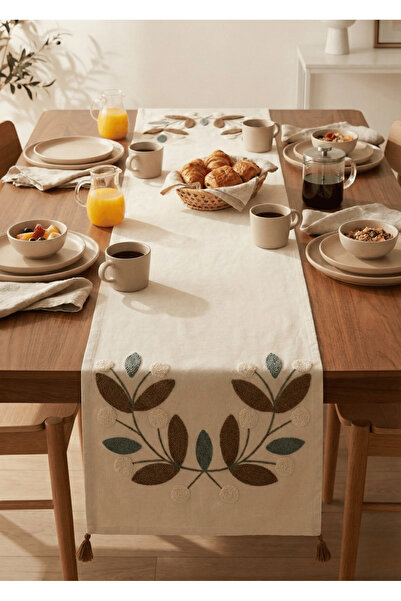 Destiva Home Runner din bumbac cu model de flori brodat cu ciucuri (40x130 cm)