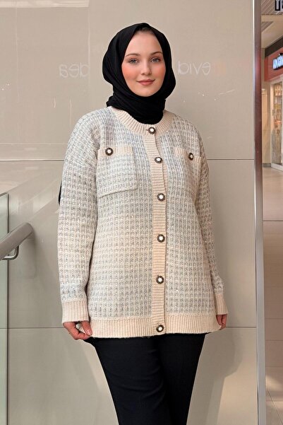 Ghisa Round Neck Front Buttoned Sequin Knit Embroidered Knitwear Cardigan