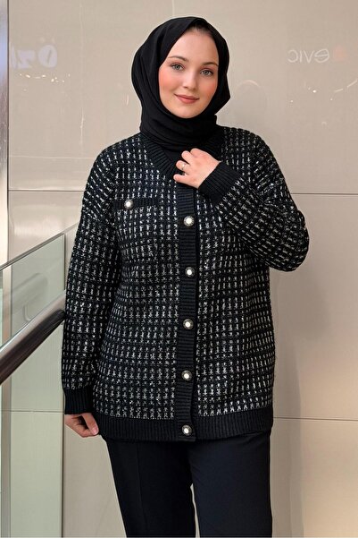 Ghisa Round Neck Front Buttoned Sequin Knit Embroidered Knitwear Cardigan