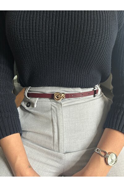 LİA KEMER Journey Interlocking Ring Pattern Faux Leather Women's Gold Buckle ...