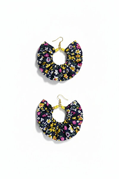 maia Women's Gold Color Dangle Earrings – Floral Fabric Beaded Design