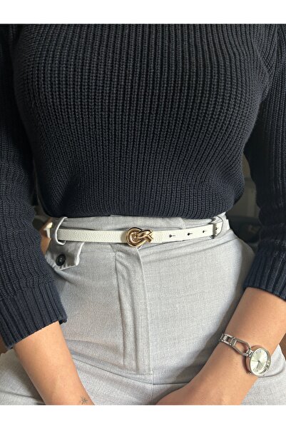 LİA KEMER Journey Interlocking Ring Pattern Faux Leather Women's Gold Buckle ...