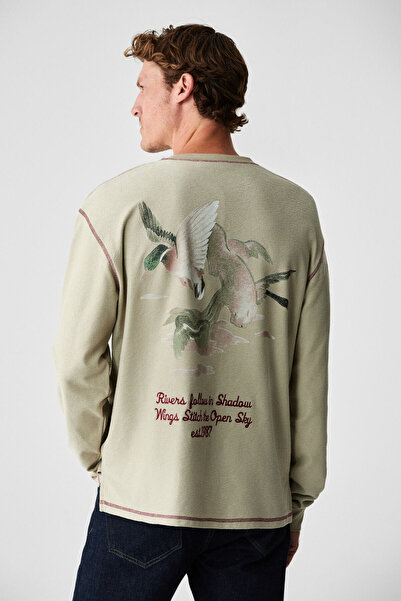 GRIMELANGE Tricou pentru bărbați PATO, 100% bumbac organic, cu gât crew, mări...