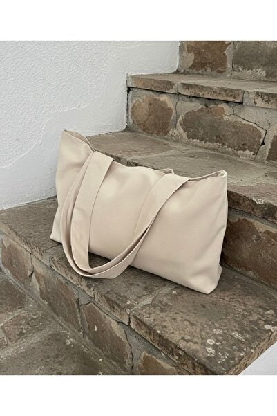 LUNAFEL Bej Bez El Kol Omuz Çantası - Su Geçirmez Pamuklu Kumaş - Plaj Çantas...