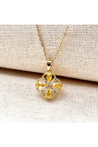 Siya Silver Kararmaz Çelik Zirkon Taşlı Yonca Kolye