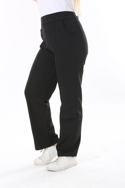 Şans Große Größe Schwarze Hose mit Bügelbild - Tasche und Nahtdetail 65N37902