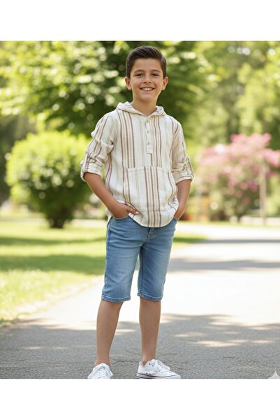 Nanica Kids Kanguru Cepli Ve Kapşonlu Keten Gömlek