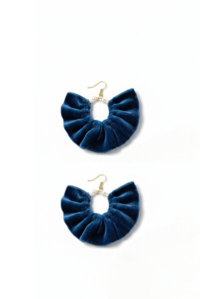 maia Women's Gold Color Hoop Dangle Earrings – Turquoise Velvet Fabric Pearl ...