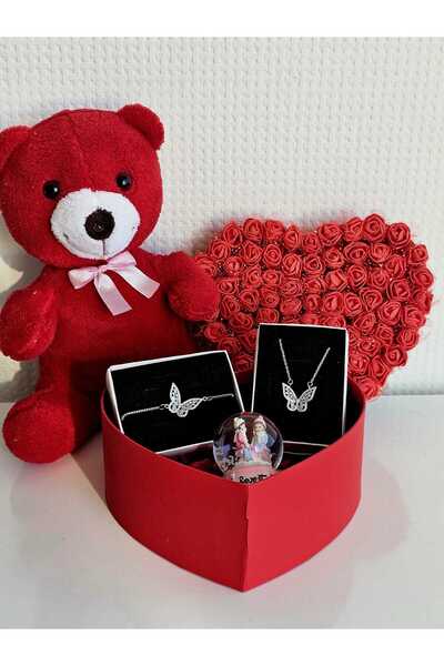 FİORELLA HEDİYE 14 Şubat Sevgiliye Kalpli Hediye Kutusu-25 CM PELUŞ AYI,KAR K...