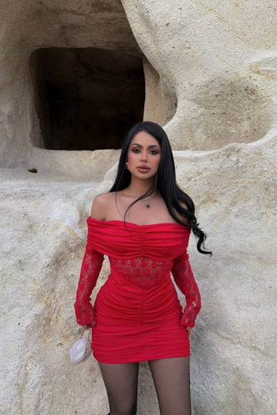 Love Fab Madonna Collar Transparent Lace Detail Basic Mini Dress