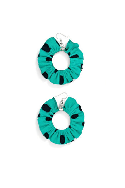 maia Green Black Polka Dot Fabric Design Hoop Earrings