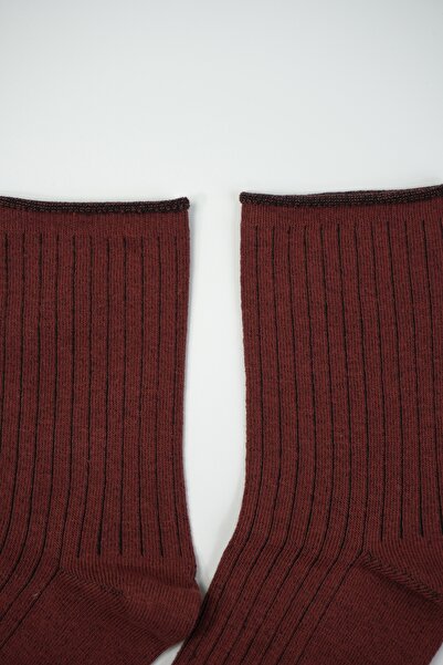 Rumon Burgundy Cotton Corded Fabric Elastic-Free Stitch-Free Socks 2-Pack