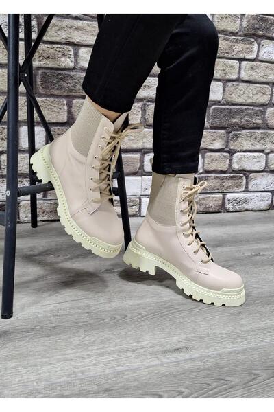 Bukond Bağcıklı Lastikli Kaymaz Kauçuk Kalın Taban Kadın Günlük Bot