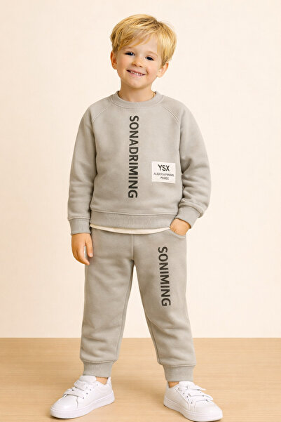 RAPAPA Trening pentru băieți 3 fire Ş cu căptușeală din fleece Gri B cu impri...