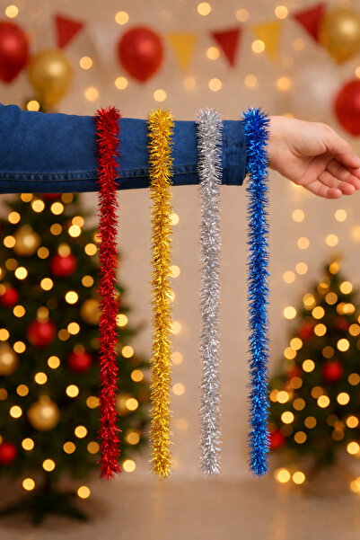 Parti dolabı Yılbaşı Çam Ağacı Süsü Ağaç Tinsel Garland (Kırmızı Gold Mavi Gü...
