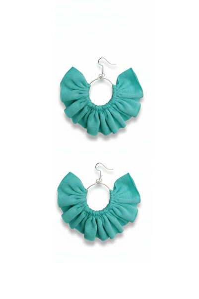 maia Women's Silver Color Hoop Dangle Earrings – Mint Green Patterned Fabric ...