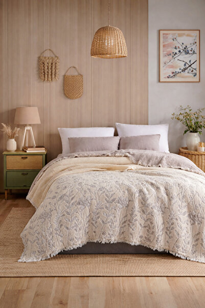 VİLERA HOME 100% Organic Patterned Muslin 240*260 King Size Bedspread Blanket