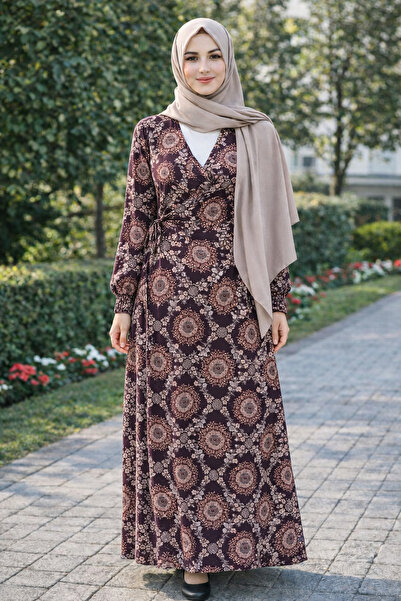 VİZYON Koyu Kahverengi Yandan Bağlamalı Namaz Elbisesi