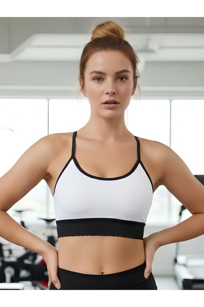 MİSTİRİK Penitro Model Dantel Detaylı Sırtı Çapraz Pedli Spor Büstiyer Beyaz ...