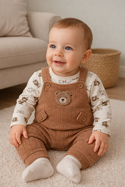 MYZİ STORE Bebek Erkek 3'lü Tulum Takımı - Ayıcık Desenli Badi Ayı Nakışlı Ye...