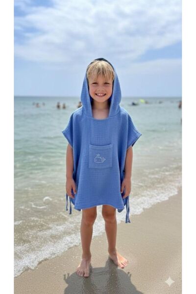 Dgt Luxury معطف موسلين للأطفال مزين بجيب على شكل حوت - 100% عضوي معتمد من Oek...