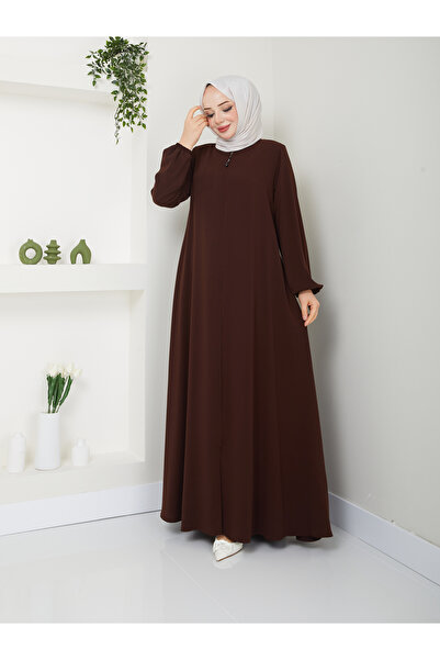 MODA ESRE FASHION Tesettür Giyim Mevlana Ferace Acı Kahve Renk Medine Ipeği K...