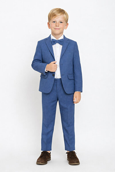 RAPAPA Чоловічий дитячий синій костюм, набір з 4 предметів (жакет, сорочка, ш...