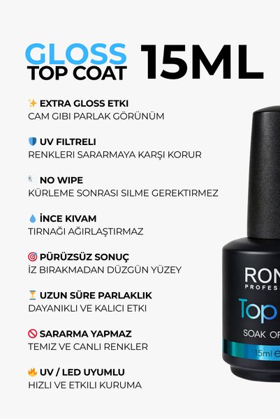 RONIKI Professional Extra Gloss No Wipe MX501 Top Coat UV Filtreli İnce Kıvam 15 ml