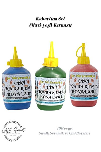 ArtElegant Kabartma Set (mavi-yeşil-kırmızı) 100' Er Gr Sıraltı Seramik Ve Çi...