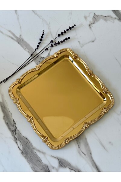 Melinda صينية تقديم مربعة فضية اللون من الفولاذ المقاوم للصدأ الذهبي لتقديم ا...