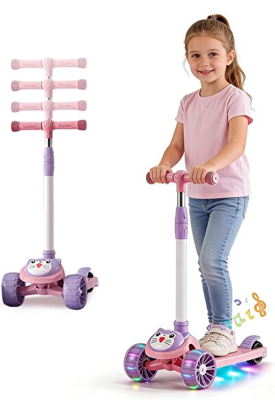 lovely baby سكوتر ركل للأطفال قابل للطي بثلاث عجلات مع أضواء LED - مقود قابل ...