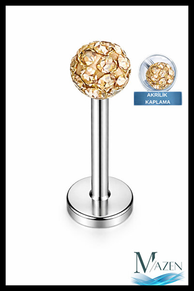 MAZEN Zirkon Taşlı Piercing | 8 Mm Kapuçino | Kararmaz Çelik | Kıkırdak Tragu...