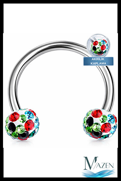 MAZEN Zirkon Taşlı Piercing | 8 Mm Renkli | Kararmaz Çelik | Kıkırdak Tragus ...