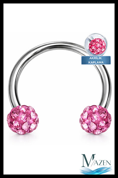 MAZEN Zirkon Taşlı Piercing | 8 Mm Fuşya | Kararmaz Çelik | Kıkırdak Tragus D...