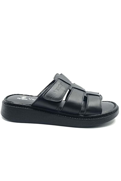 Venüs Ongle Genuine Leather Women's Slippers Black