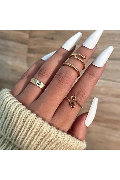 Pursehuit Set de 4 inele aurii, diverse forme, Neia C2