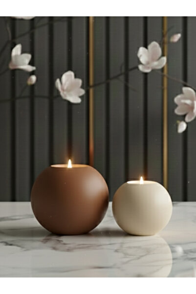 LUNİVAA HOME Dekoratif Küre Şekline 2li Renkli Büyük ve Küçük Mumluk Ev, Ofis...