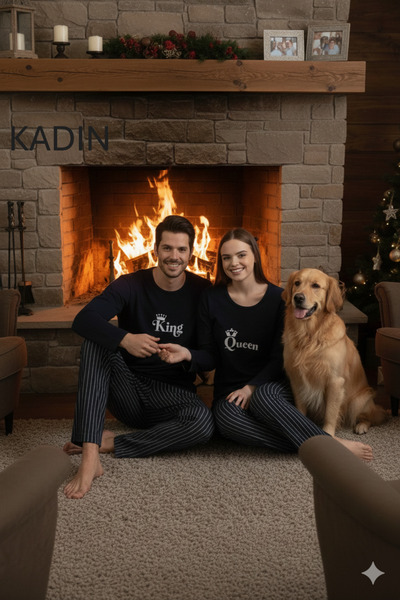 HAYAL HOME WEAR King Queen Baskılı Sevgili Kombini Alt Üst Pijama Takımı - 2'...