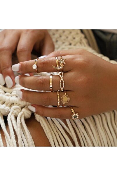 Pursehuit Set de 8 inele aurii, cu pietre, Nadina C3 OUT