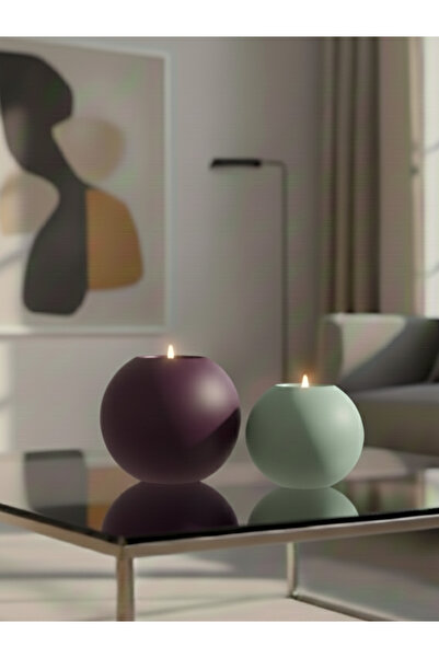 LUNİVAA HOME Dekoratif Küre Şekline 2li Renkli Büyük ve Küçük Mumluk Ev, Ofis...