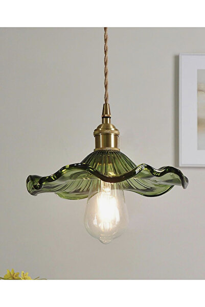 burenze Modern Tasarım Vintage Boheme Estetik El Yapımı Yeşil Camlı Sarkıt Av...