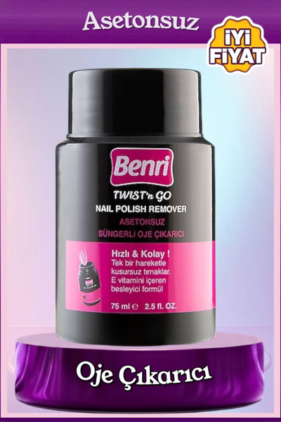Benri Süngerli Asetonsuz Oje Çıkarıcı 75 ml