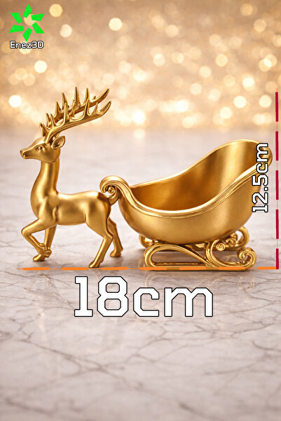 Enez3D Şekerlik Dekoratif Geyik Figürlü Kızak – Modern Tasarım (18 cm)