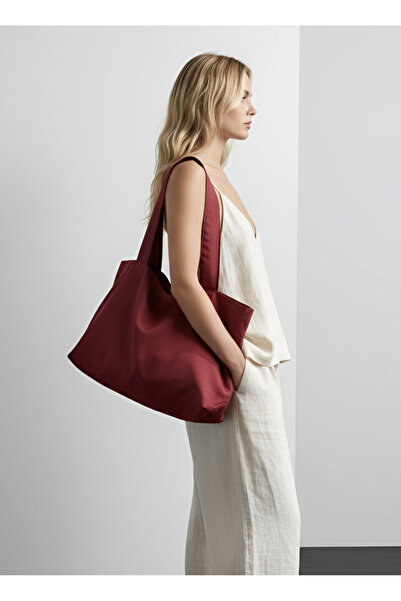 LUNAFEL Bordo Kanvas Bez Omuz Çantası - Su Geçirmez Kumaş - Tote Bez El Kol V...